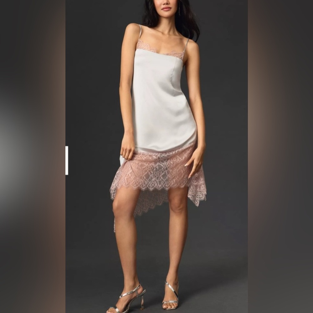 NWT By Anthropologie Lace-Trimmed Asymmetrical Midi Slip Dress US size 6